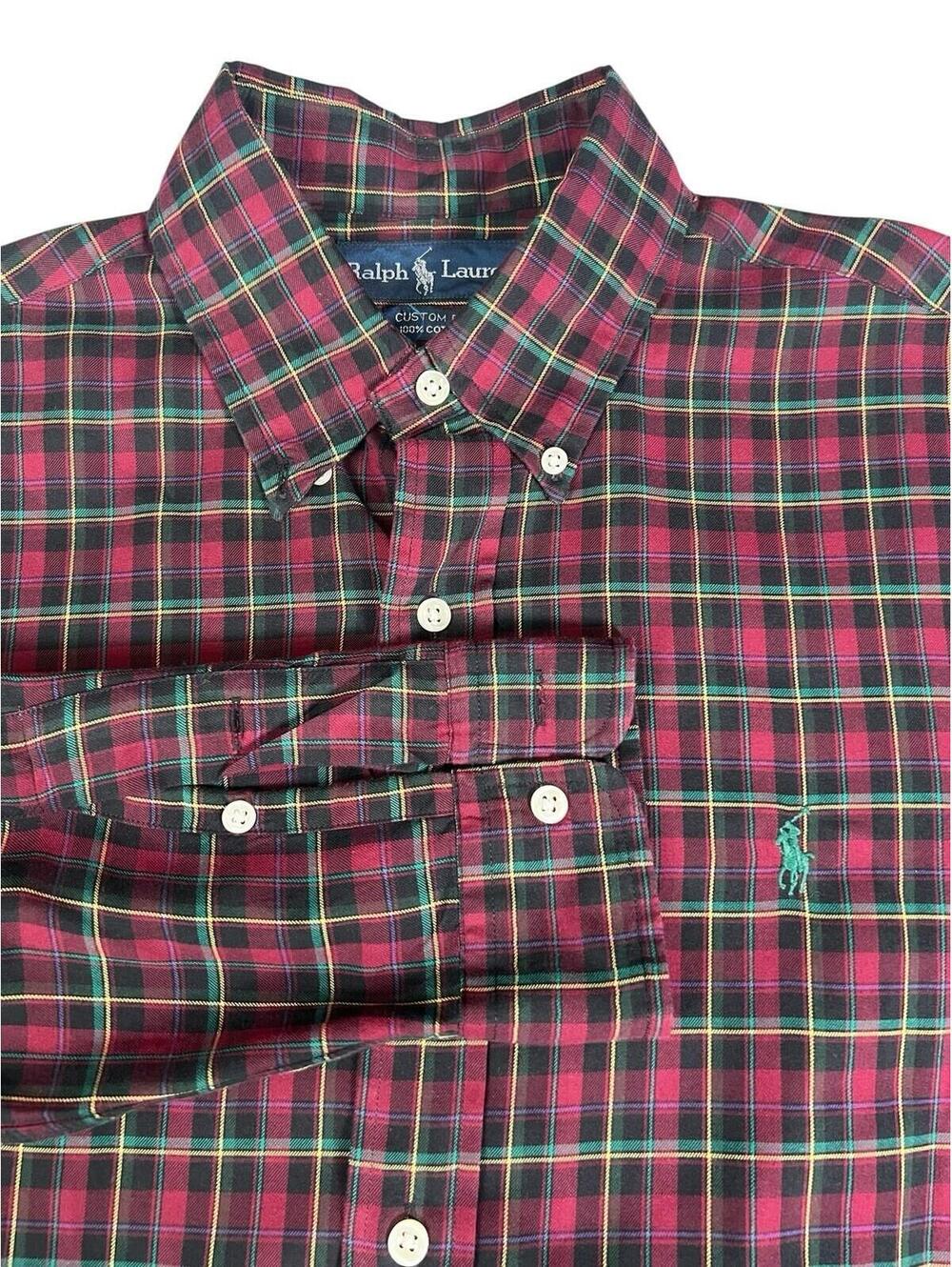 Ralph Lauren Custom Fit Plaid Button Down Shirt – Pink Green Preppy Classic